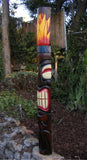 5 Foot Set of Hand Carved Wooden Tiki Totem Masks Fire and Leaf Gods Tropical Bar Patio Decor 5'x7"