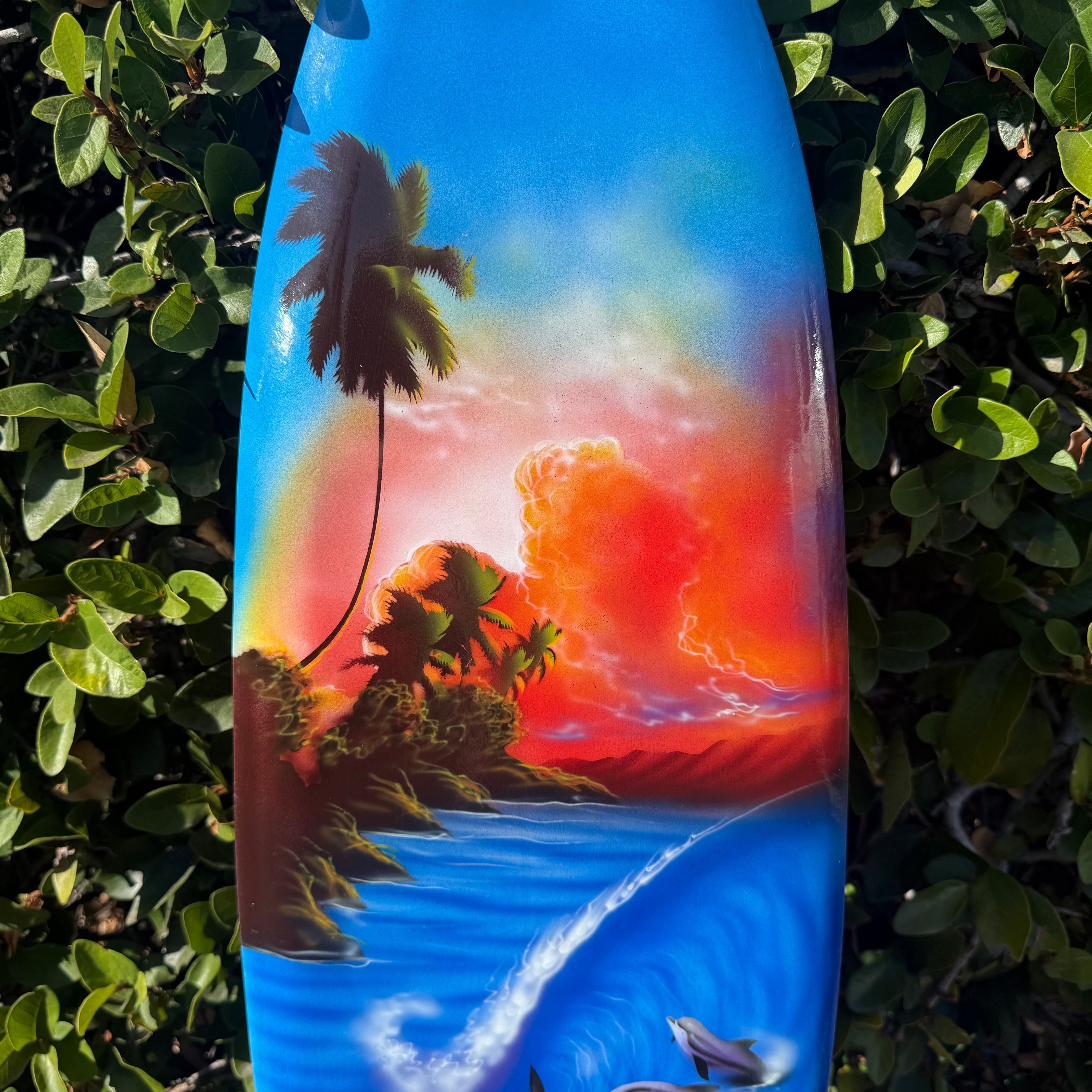 Tropical Turtle Sunset and Dolphin Decorative Surfboards Wall Plaque Mango Wood 39"x 10"