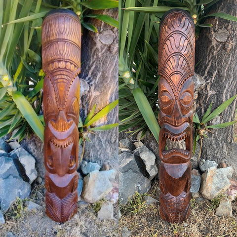 Set of Hawaiian Tiki God  Wooden Masks Hand Carved 39"x 6"in