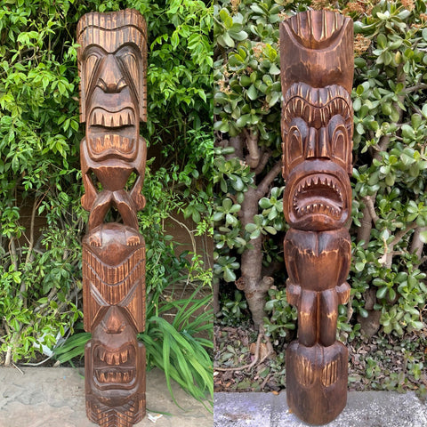 Ku and Kane and Ku set of Hawaiian Tiki Wood Carving Bar Patio Decor 39"x 6"