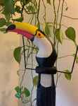 Tropical Black and White Toucan Hanging Bird Statue Wood Carving 32"x 11" in