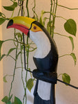 Tropical Black and White Toucan Hanging Bird Statue Wood Carving 32"x 11" in