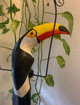 Tropical Black and White Toucan Hanging Bird Statue Wood Carving 32"x 11" in