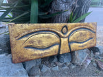 Golden Eyes of Buddha Wood Carved Wall Plaque 35"x 11" inches