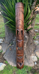 3 Set Hand Carved Hawaiian Style Tiki Totem Wooden Masks 60"x 6-7"in