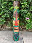 Tiki Totem Palm Tree Wood Mask Tropical Bar Patio Decor  39"x 6"in