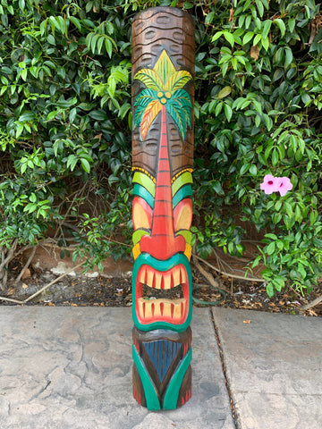 Tiki Totem Palm Tree Wood Mask Tropical Bar Patio Decor  39"x 6"in