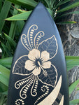 Mermaid and Hibiscus Decorative Surfboard Wall Plaque Mango Wood Coastal Decor 39"x 10"