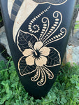 Mermaid and Hibiscus Decorative Surfboard Wall Plaque Mango Wood Coastal Decor 39"x 10"