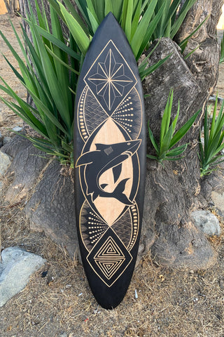 Tribal Shark Decorative Surfboard Wall Plaque 39"x 10"