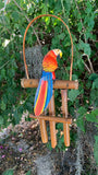 Scarlett Macaw Parrot Tropical Wooden Bird Bamboo Wind chime Tiki Bar tropical Decor 23" x 10"