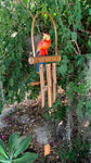 Scarlett Macaw Parrot Tropical Wooden Bird Bamboo Wind chime Tiki Bar tropical Decor 23" x 10"