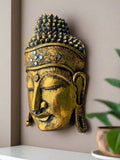 16” Golden Wooden Buddha Wall mask Hand Carved Wall Decor