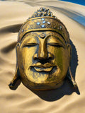 16” Golden Wooden Buddha Wall mask Hand Carved Wall Decor