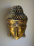 16” Golden Wooden Buddha Wall mask Hand Carved Wall Decor