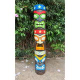 2 Set of Colorful Tiki Totem Masks Hand Carved 3 Face Tropical Bar Patio Decor 39"x 6"in