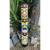 2 Set of Colorful Tiki Totem Masks Hand Carved 3 Face Tropical Bar Patio Decor 39"x 6"in