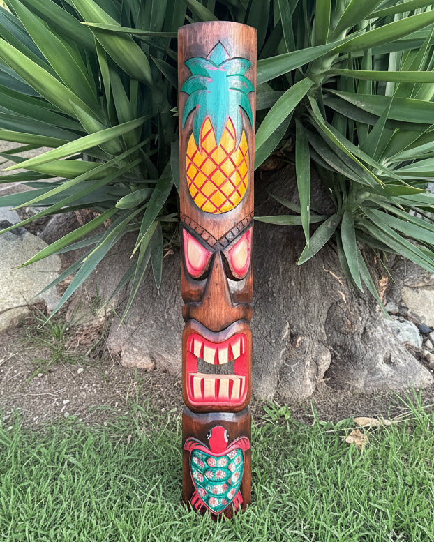 tiki mask with pineapple and sea turtle