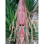 Rustic Primitive Tribal Wall Mask with Hair Vintage Finish 39”x 7”