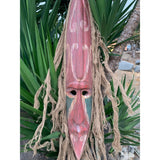 Rustic Primitive Tribal Wall Mask with Hair Vintage Finish 39”x 7”