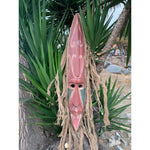 Rustic Primitive Tribal Wall Mask with Hair Vintage Finish 39”x 7”