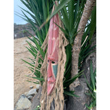 Rustic Primitive Tribal Wall Mask with Hair Vintage Finish 39”x 7”