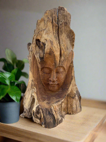 Buddha Spiritual Teak Drift Wood Carving 15"x 10"x 8"