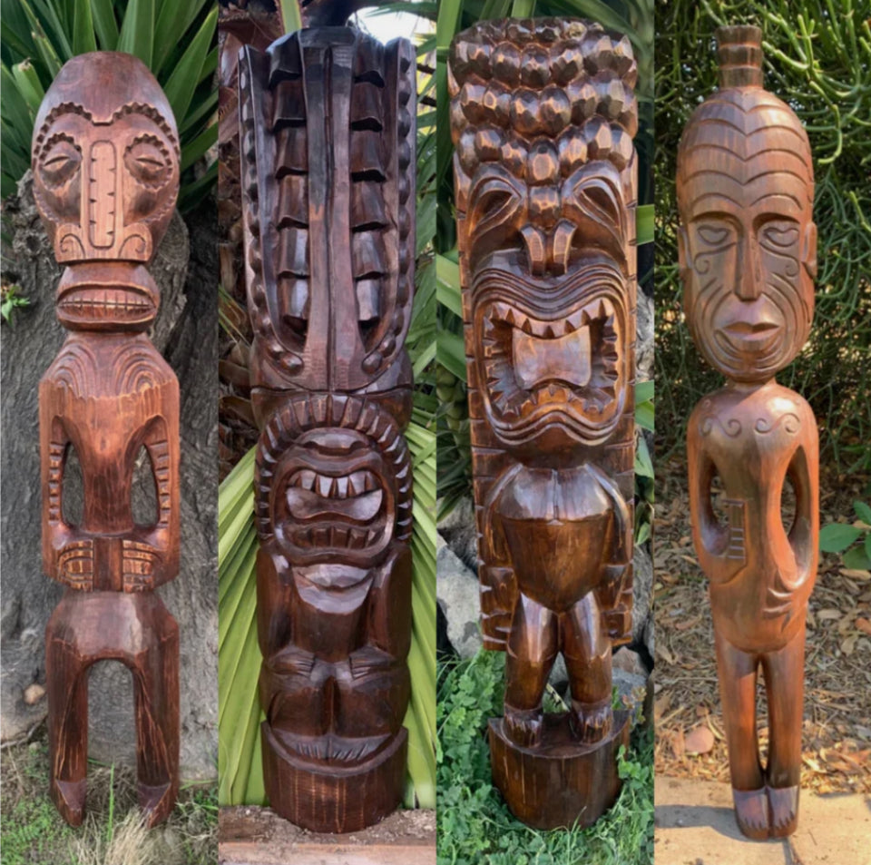 Lono Hawaiian Tiki Gods Ku and Kane, Lono and Kanaloa Wood Carved Half Stat ...