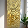 golden Buddha head relief panel with intricate swirling patterns and gem accents
