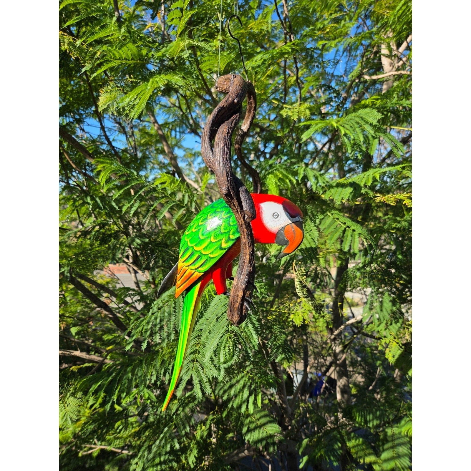 Wooden Parrot Statue on vine perch