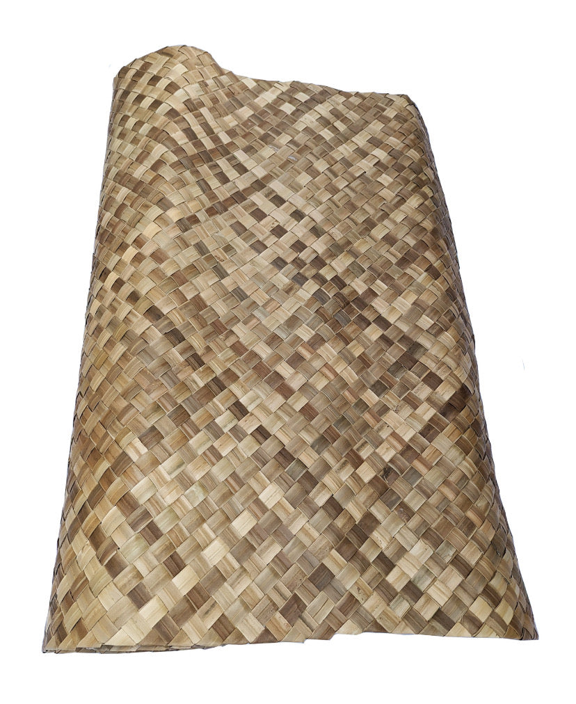 Natural woven palm leaf bag with diagonal basket weave pattern