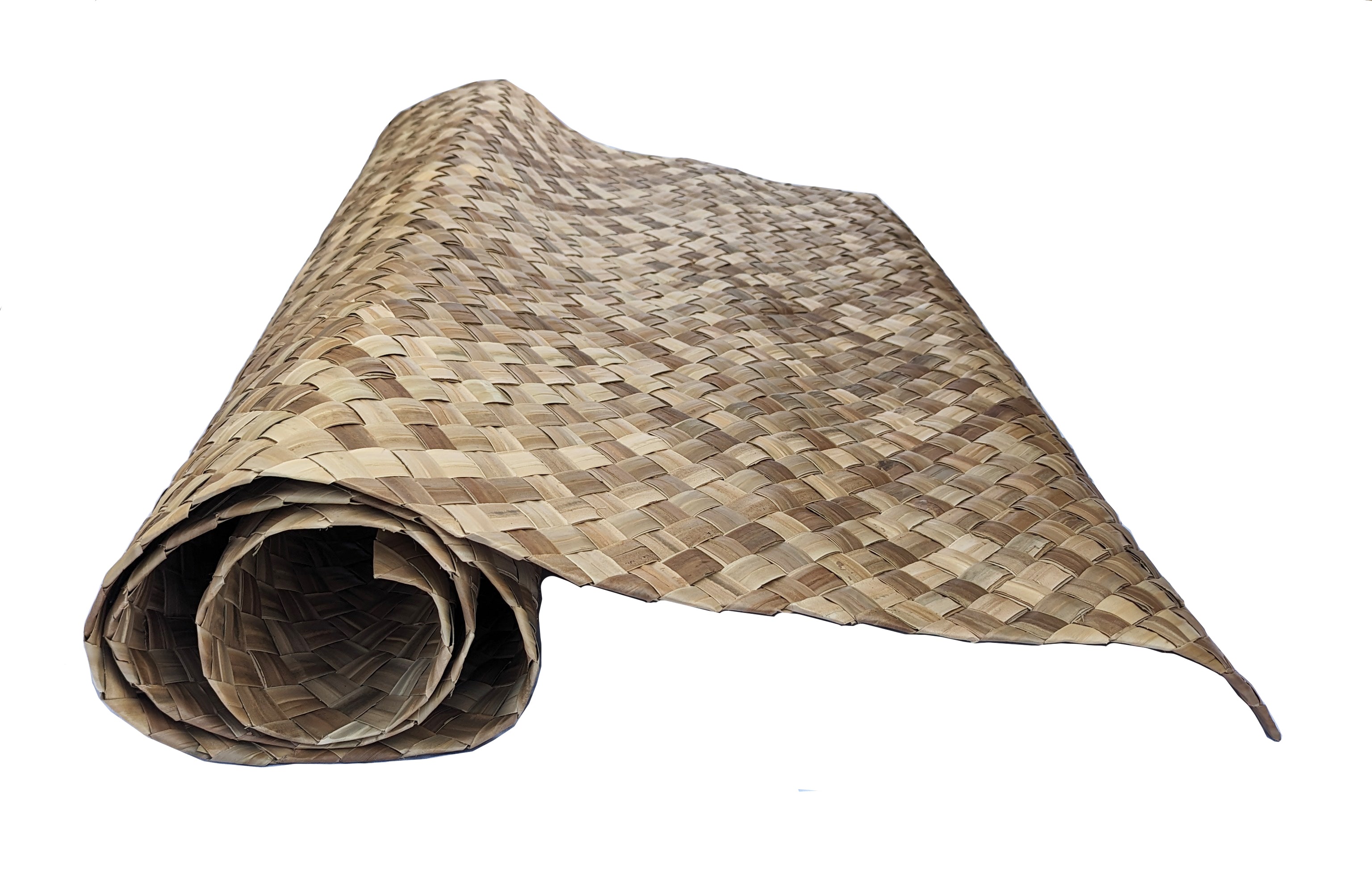 rolled woven bamboo mat with natural beige and brown tones