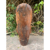 Weathered wooden shield-shaped plaque with a small metal hook and hanging cord
