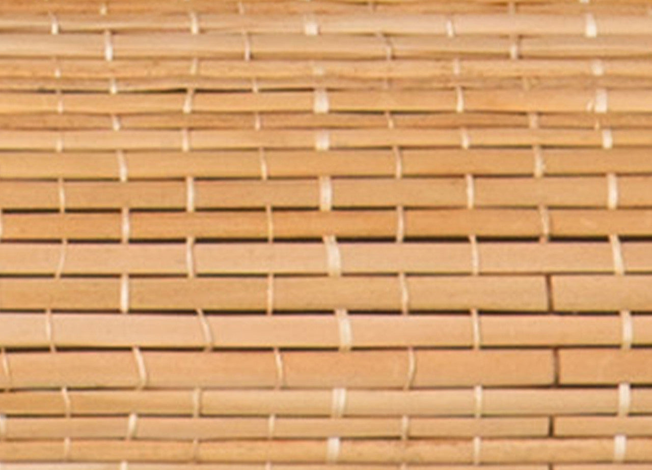 close-up of a woven bamboo mat with horizontal slats and small vertical ties