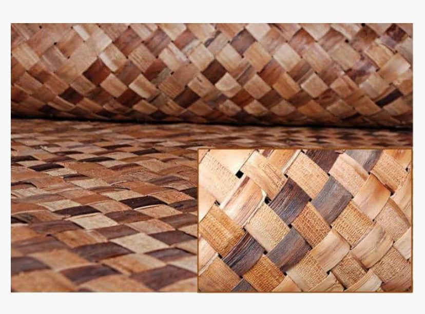 Close-up of woven bamboo pattern with natural brown tones