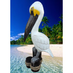 25" Pelican Carving Statue on Wooden Piling Stand Nautical Bird Figurine Tiki