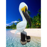 25" Pelican Carving Statue on Wooden Piling Stand Nautical Bird Figurine Tiki