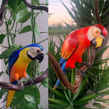 Set of Blue and Green Parrots, Hand-crafted Wooden hanging Statues on wooden vine 16"in. Head to Tail each