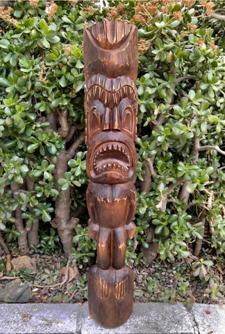 Ku Hawaiian Tiki God Wood Carving Bar Patio Decor 39"x 6"