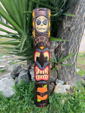 Halloween Tiki Wood Mask Vampire Fangs Tropical Bar Patio Decor  39"x 6"in
