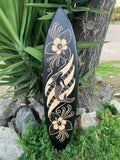 Mermaid and Hibiscus Tribal Mango Wood Carving Tropical Decorative Surfboard Plaque 39"x 10"