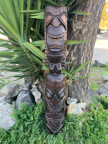 Lono and Kanaloa Hawaiian Tiki Wood Carving Bar Patio Decor 39"x 6"