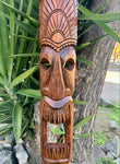 Tiki Mask Hawaiian Style Headdress Hand Carved Wood 39"x 6"in