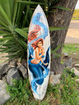 Mermaid Airbrushed Decorative Surfboard Wall Plaque Mango Wood Coastal Decor 39"x 10" Active