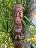 Hawaiian Tiki Gods Ku and Kane, Lono and Kanaloa Wood Carved Half Statue Set Bar Patio Decor 5' ftx 7""
