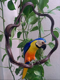 Set of Blue and Green Parrots, Hand-crafted Wooden hanging Statues on wooden vine 16"in. Head to Tail each