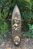 Tropical Island, Surfer, Habiscus, and Sea Turtle Tribal Surfboard Wood Carving Wall Plaque 39"x 10"