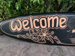 Welcome Sign Surfboard, surfer, tropical island, dolphin Wood Carving Wall Plaque 39"x 10"