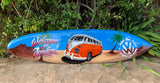 "Welcome to Paradise"  Volkswagen VW Bus Airbrushed Surfboard Wall Plaque Mango Wood 39"x 10"