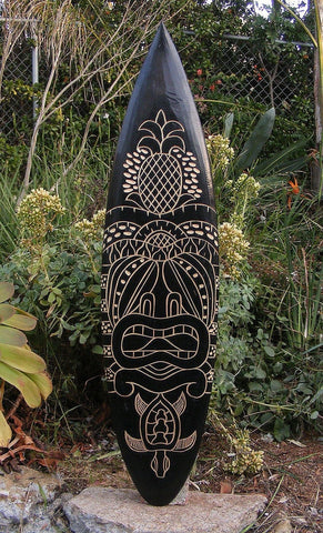 Tribal Tiki Turtle Hono Ohana Surfboard Plaque 39"x 10"